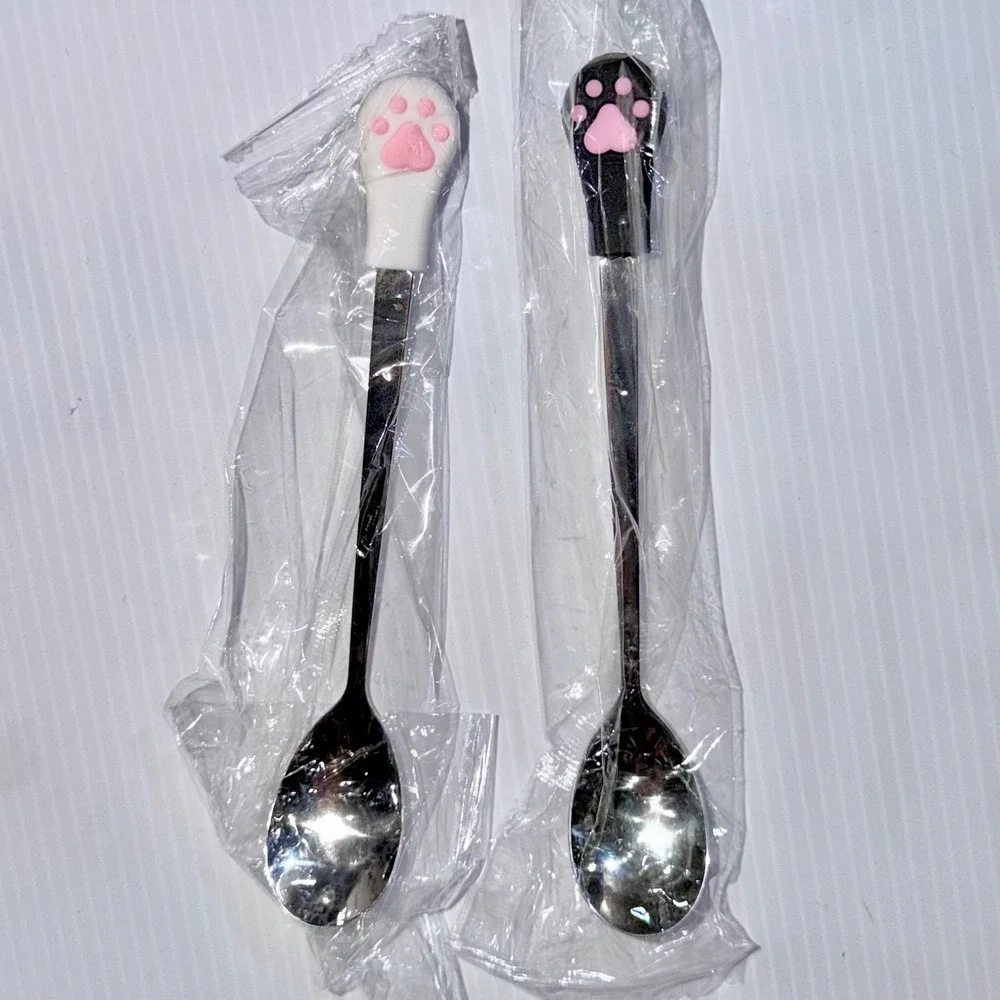 NWT Patelai Dog & Cat Wet Food Can Spoon Set 2Pc Stainless Steel Paw Scoop